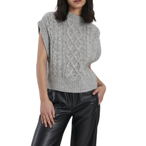 John + Jenn Women’s Gray Cable Knit Walter Sweater Vest Boxy XL Preppy
